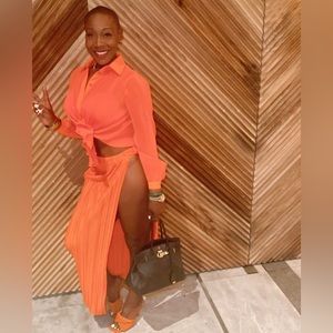 Plisse Two piece Orange Set